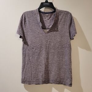 Y2k Hollister V Neck Short Sleeve T Shirt Gray Women's Size Small